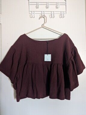 Ursa Minor Kelly Crinkle Cotton Babydoll Top - Garnet Size XL